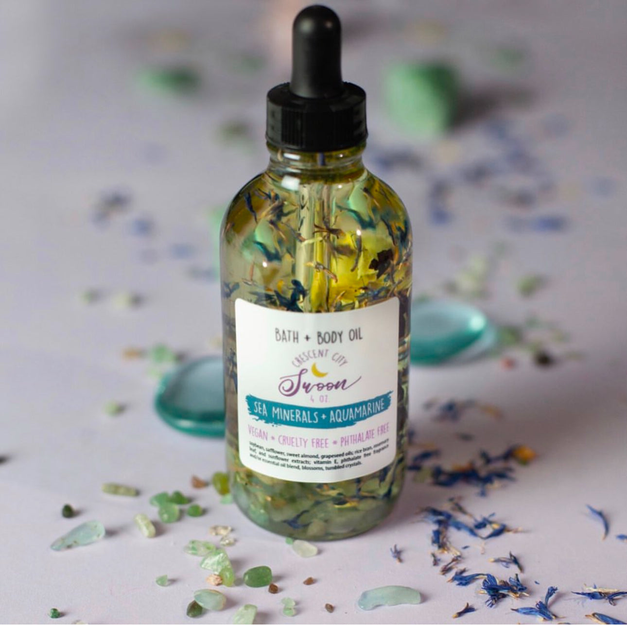 Crystal Infused Bath & Body Oil, Aquamarine - Sea Minerals