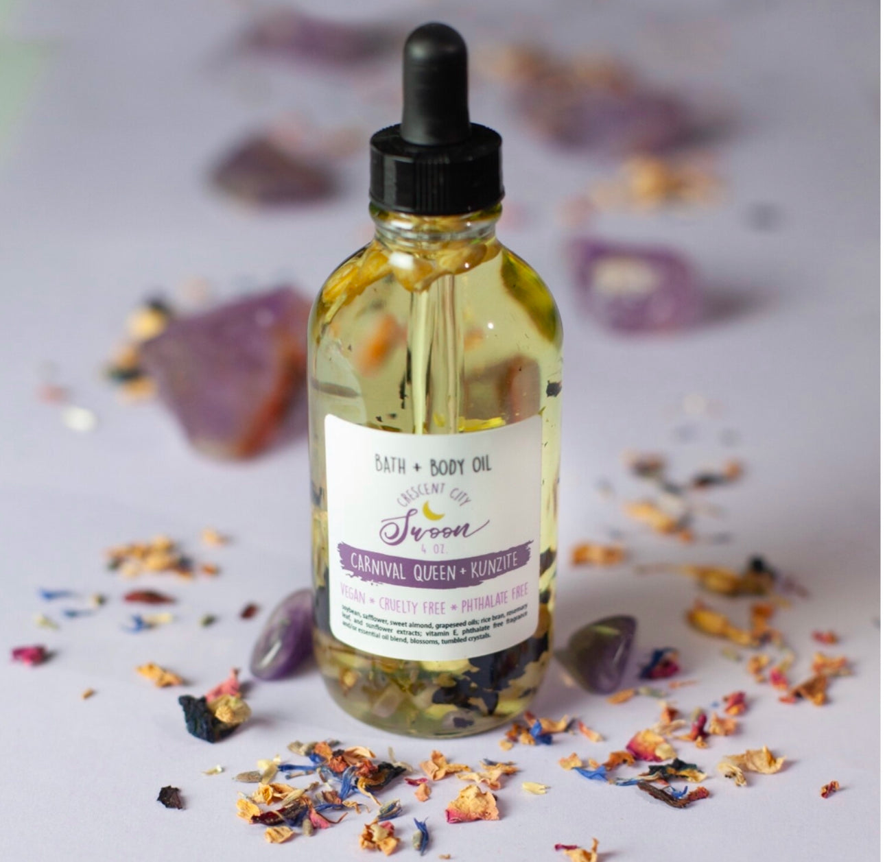 Crystal Infused Bath & Body Oil, Kunzite - Carnival Queen